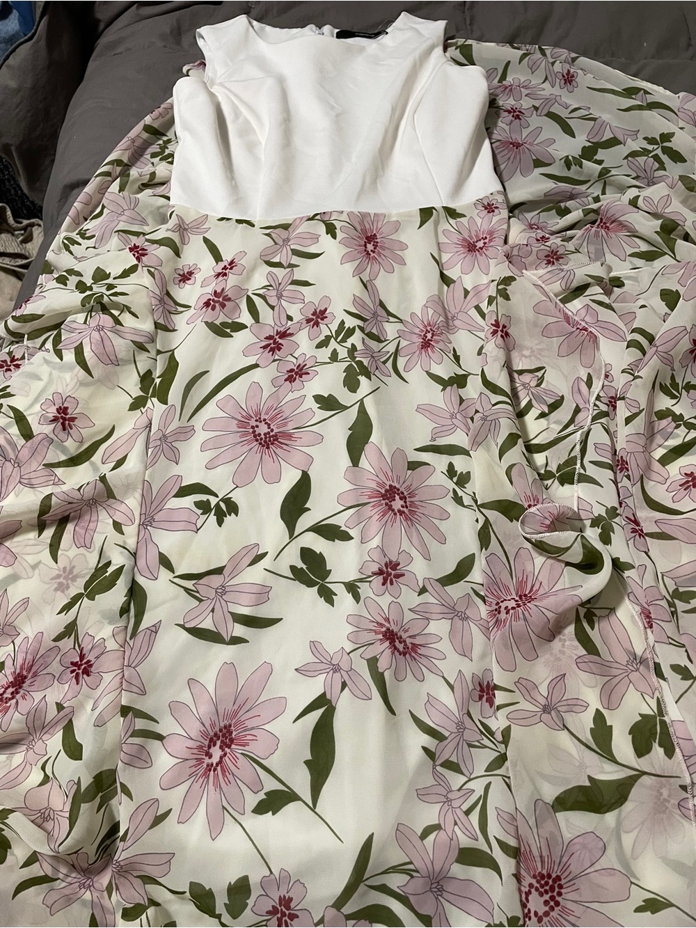 Womens Madame wedding cocktail dress white top, pink floral layered skirt size M